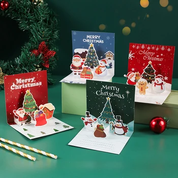 1Set 3D Světlé Barevné Vánoční přání Veselý Santa Claus Sněhulák Elk Vánoční Pohlednice Pro Dovolenou Oslavy Dodávky