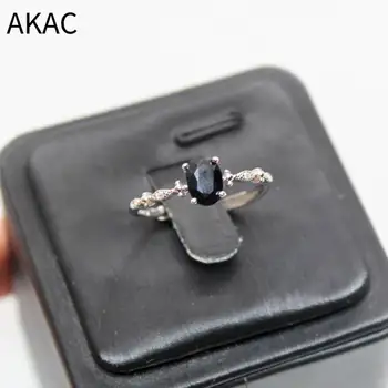 AKAC přírodní černý spinel 925 sterling silver nastavitelný prsten approx5*7mm poslat náhodně