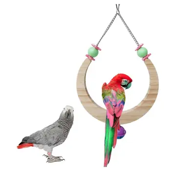 Dřevěné Měsíc ve tvaru Zvonu Interaktivní Houpačka Stojící Žebřík Papoušek Pták Hračky