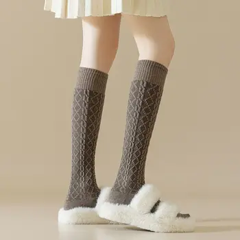 Jednobarevné Kolena Vysoké Ponožky Japonský Styl Teplé Elastické Retro Ponožky Bavlna Ženy, Punčochy, Dámy