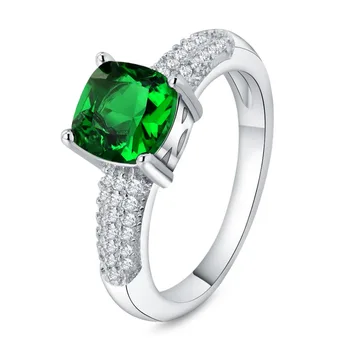 Prsteny-Pro-Ženy S925 Sterling Jemné Šperky Zelené Čtvercové Zirkony Prsten Svatební Bijoux Femme Svatební Zásnubní Ringen
